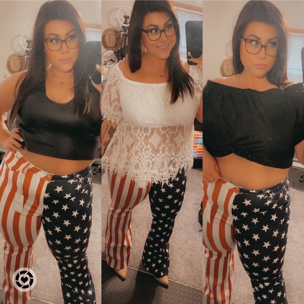 Judy Blur High Waist Printed Flares (American flag)